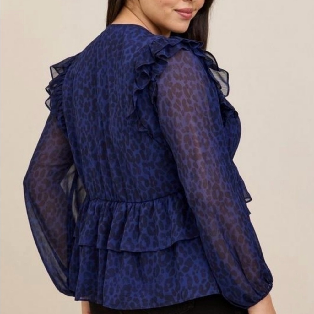 Torrid Blue Leopard Print Ruffle Blouse - Picture 4 of 7